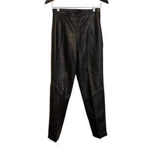 Tannery West Vintage Black Leather High Waisted Tapered Pants Size 8 Motorcycle